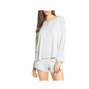 Maison Du Soir Courtney Stripe Pyjama Top In Heather Grey Stripe Size M $118